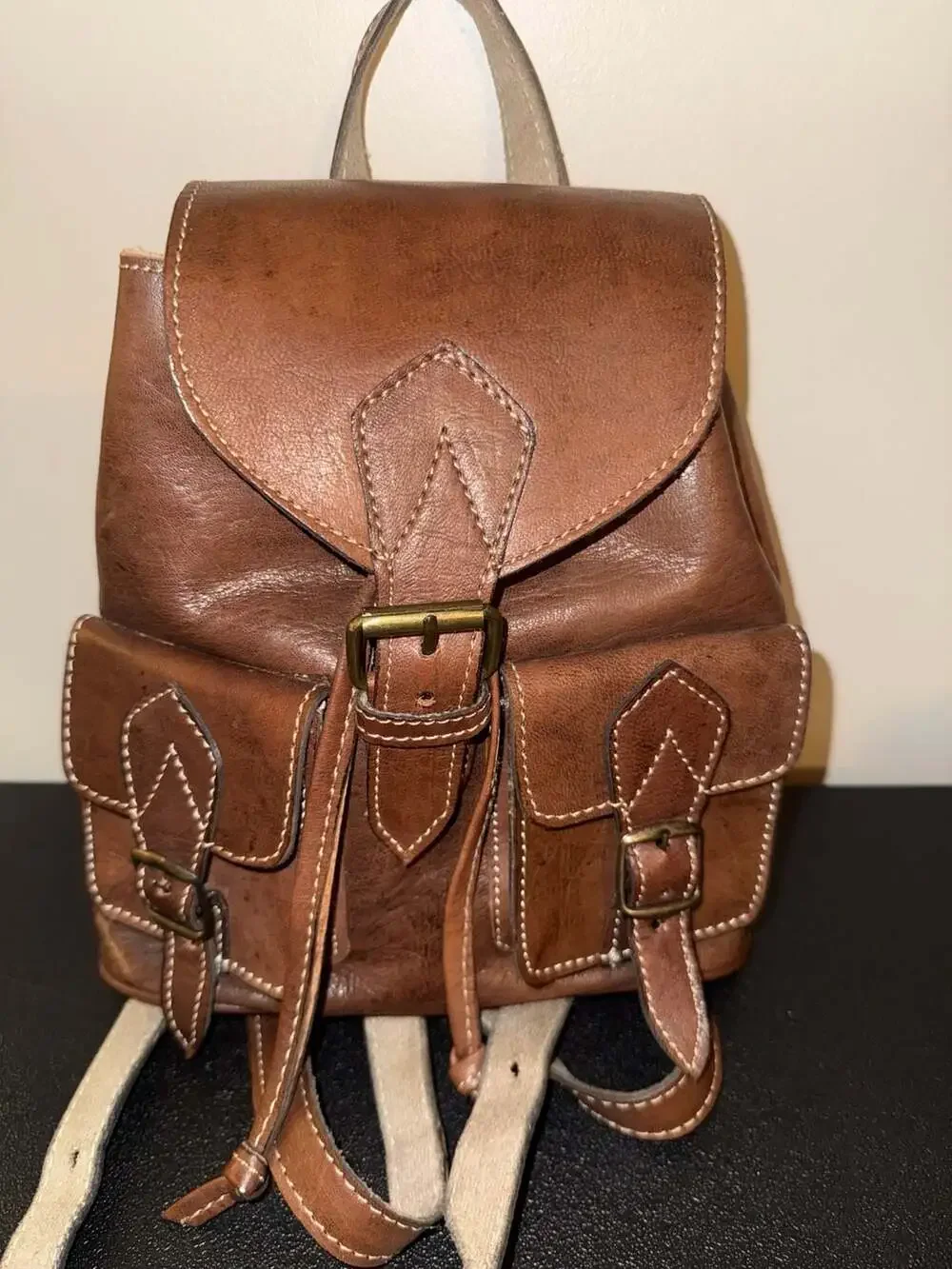 Handmade Moroccan Brown Leather Vintage-Style Backpack